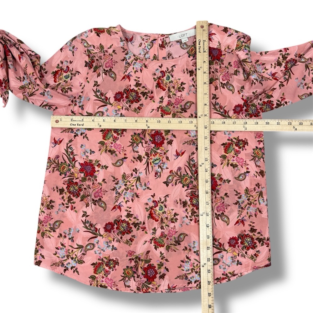 Loft Floral Jacquard Ballon Sleeve Blouse Pink Satin Boho Career Cottagecore S - Picture 12 of 13